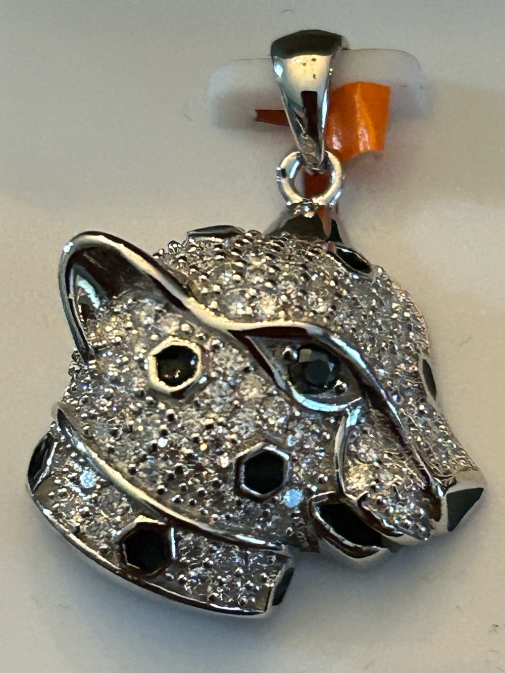 1.40CTW Pavé Moissanite Leopard Head Pendant 925 SSilver w/Black Eye Accents